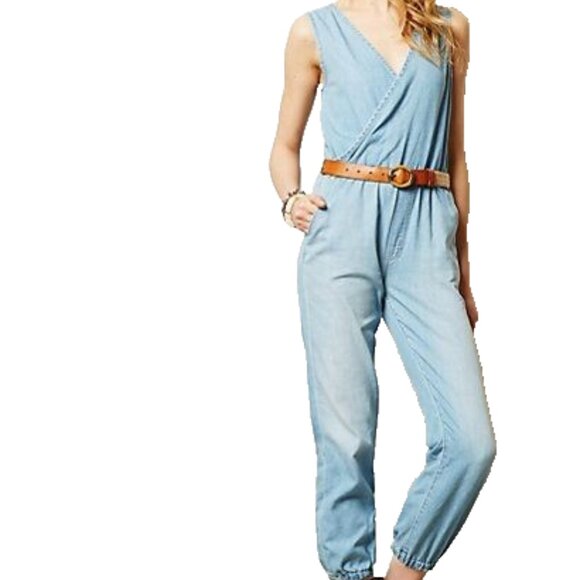 MOTHER Pants - MOTHER Crop The Jumpsuit Sleeveless Light Blue Women Size S